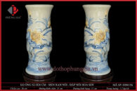 Lọ ống rạn nổi H26cm đắp Hoa Sen – Bình dáng ống