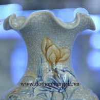 Bình hoa rạn nổi H22cm Hoa sen – Kiểu Miệng Lượn